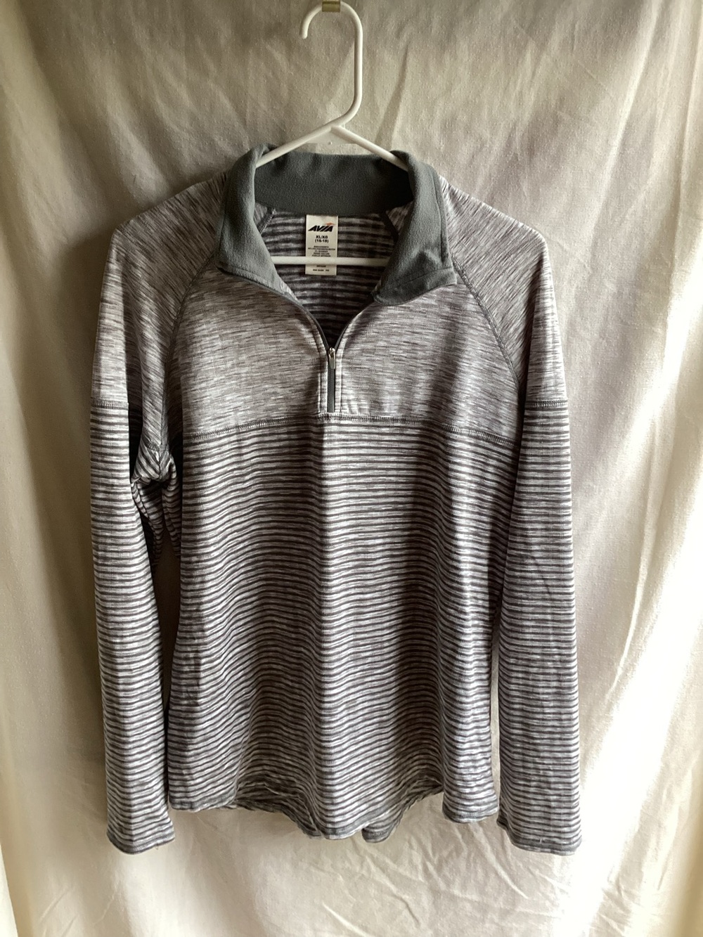 Avia Womens Gray Striped Zip-Up Pullover